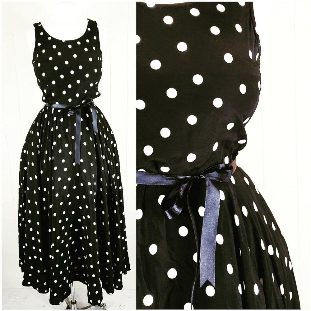 Vintage black and white polka dot tea length dress